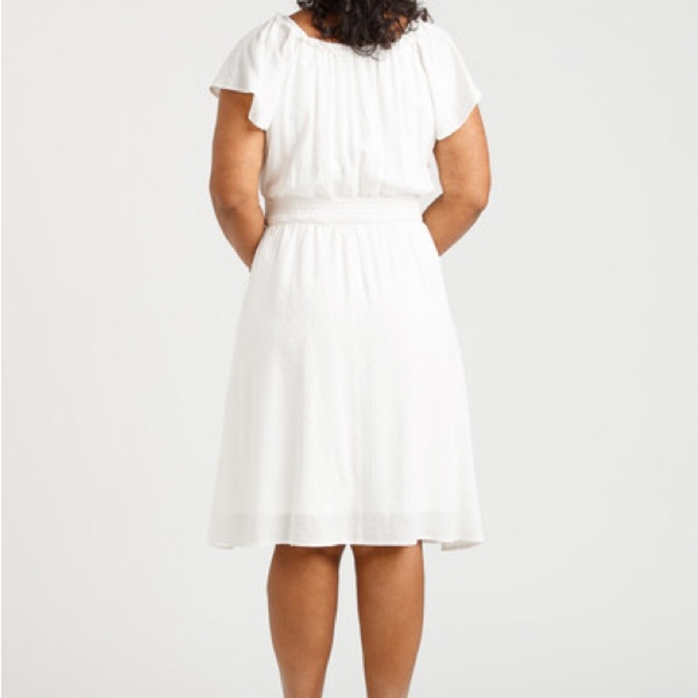 Warehouse One White Ruffled Midi Flutter Sleeve Sundress, size L - Picture 3 of 14